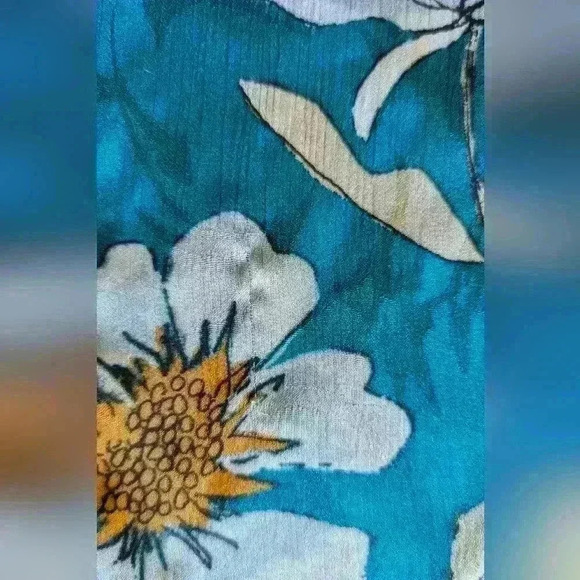 LOVESTICH Love Stitch Women's Med Boho Long Sleeve Blue Green Floral Blouse - Picture 11 of 11